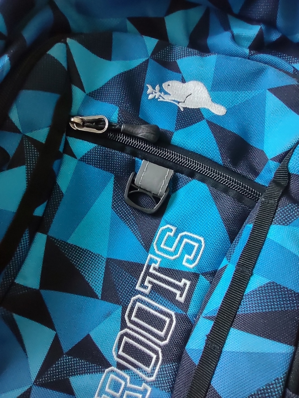 Pre Loved  Roots Blue Geometric Backpack - Picture 2 of 7